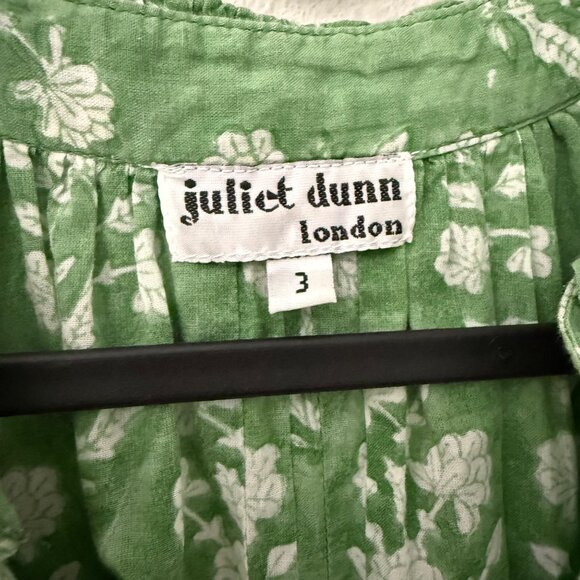 Juliet Dunn London Green Floral Blouson Mini Dress Waist Tie Button Front M/L - Picture 3 of 8